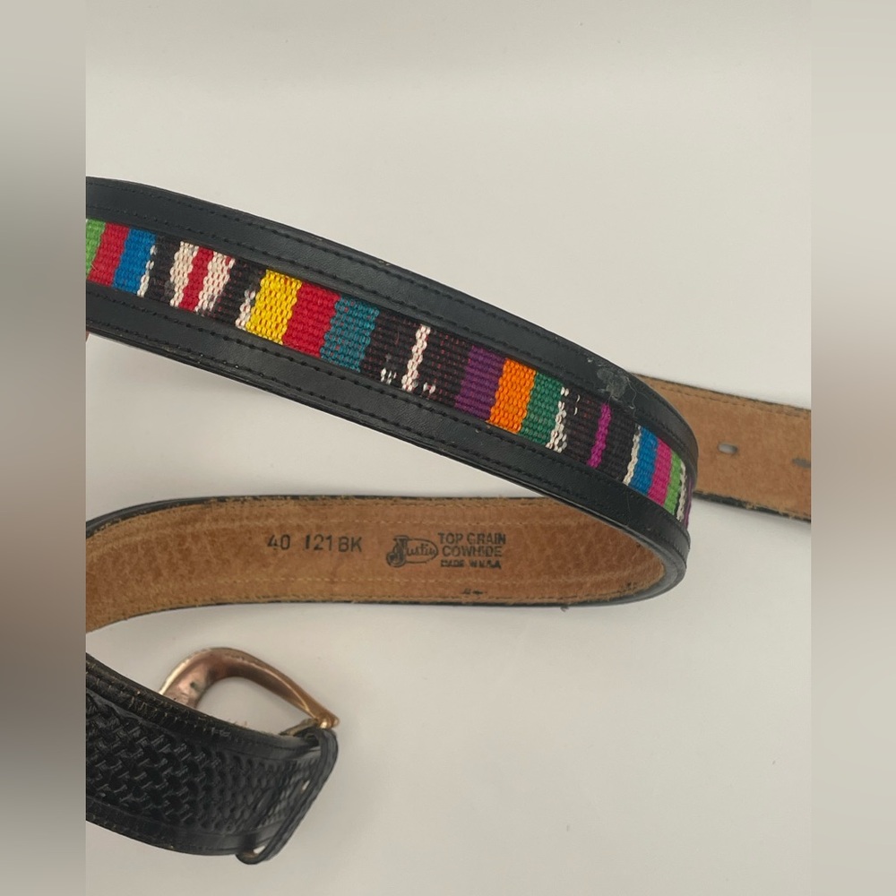 Justin Black Leather Belt with Colorful Woven inlay, size 40